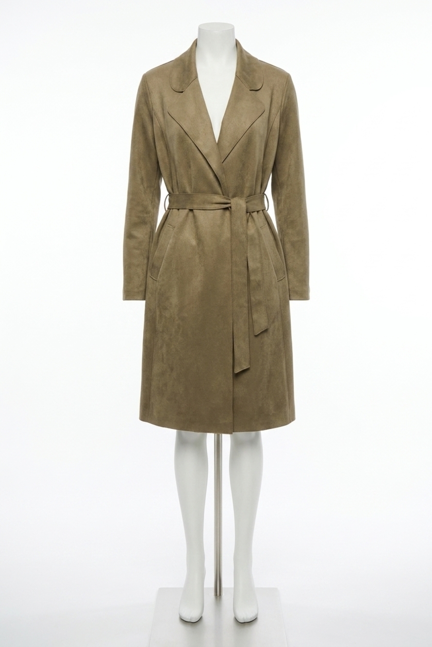 NEW JOSEPH RIBKOFF faux suede belted trench coat in java